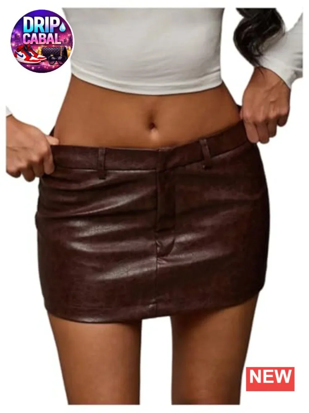 Women's Y2K PU Leather Low Rise Bodycon Mini Skirt Clubwear with Built-in Shorts